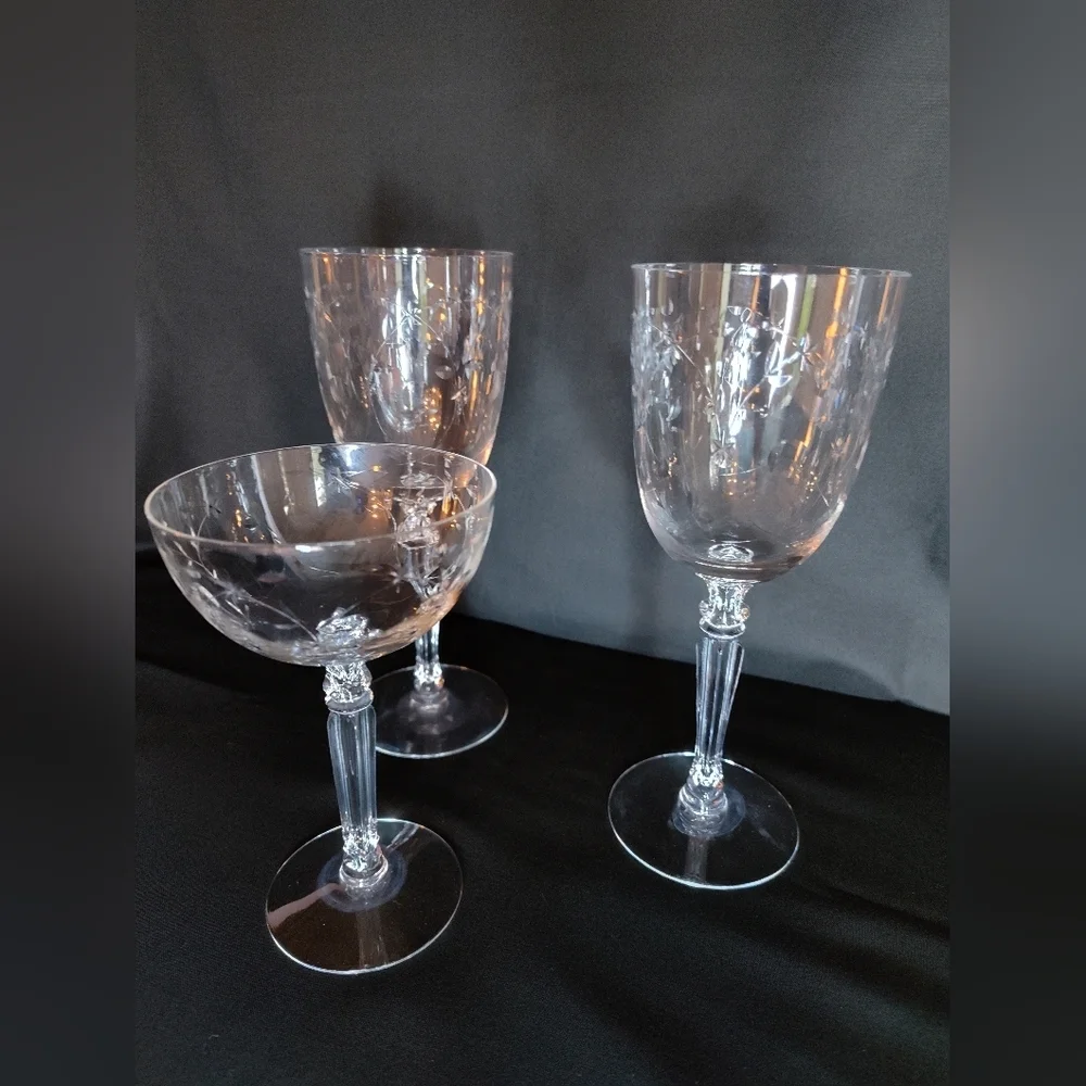 Vintage Fostoria Christiana, 1940's. Two Wine, One Sherbet